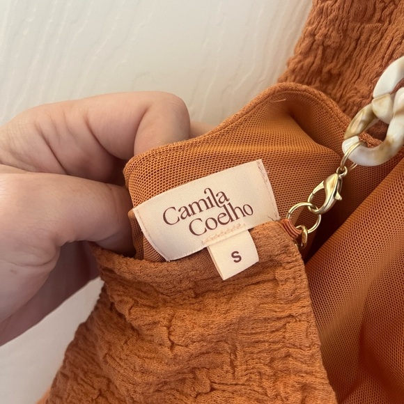 Camila Coelho One-Shoulder Orange chain strap mini dress textured size Small - Picture 7 of 10